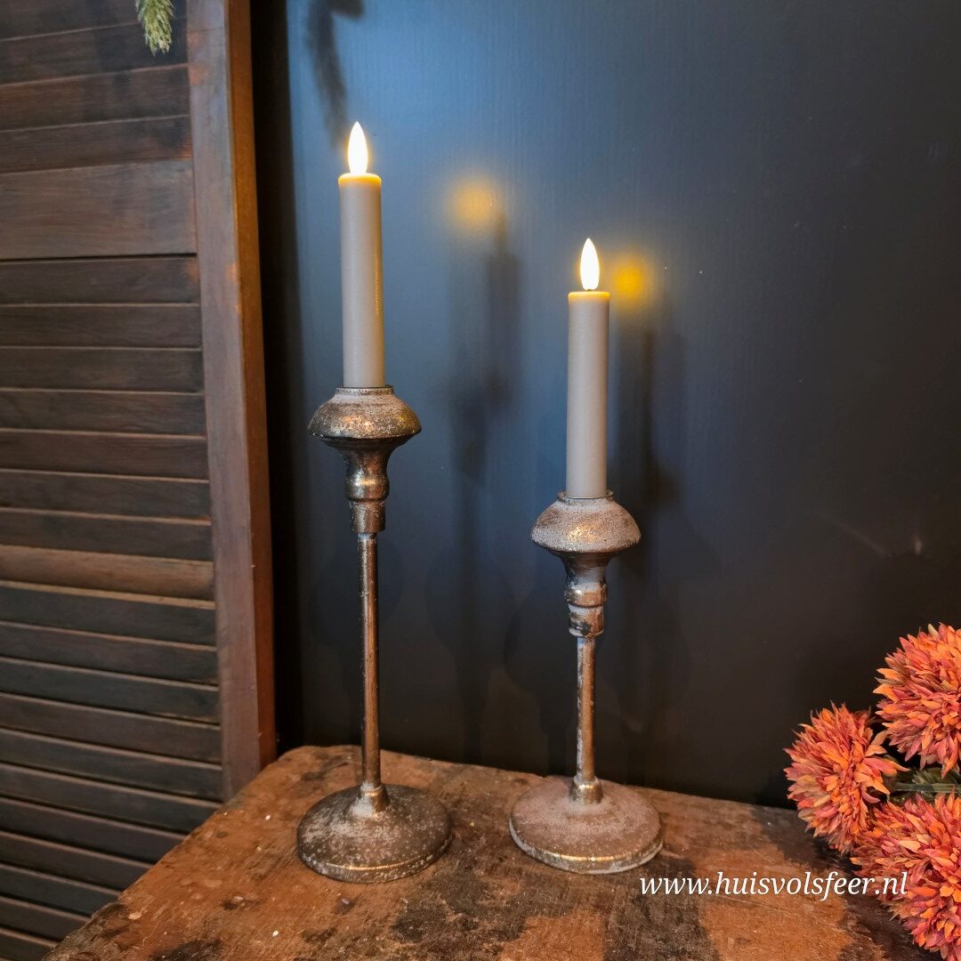 Set van 2 Dinerkaarsen Led Wax- Grijs/ Taupe || Elegance