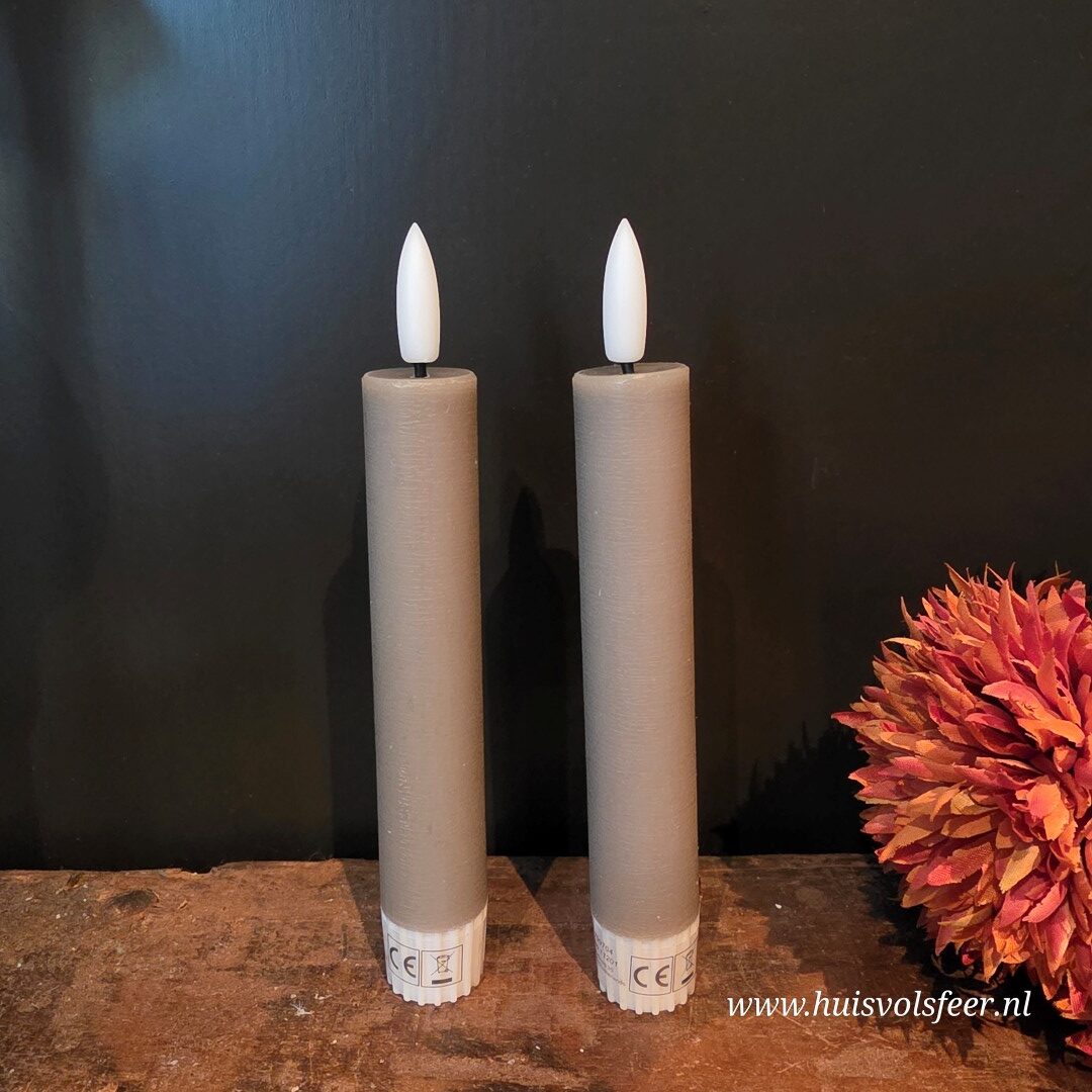 Set van 2 Dinerkaarsen Led Wax- Grijs/ Taupe || Elegance - Afbeelding 8