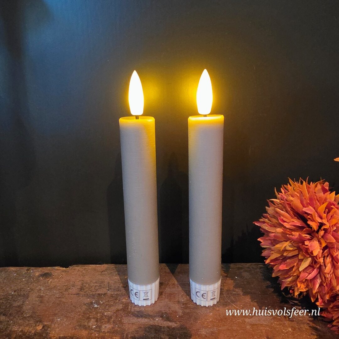Set van 2 Dinerkaarsen Led Wax- Grijs/ Taupe || Elegance - Afbeelding 6