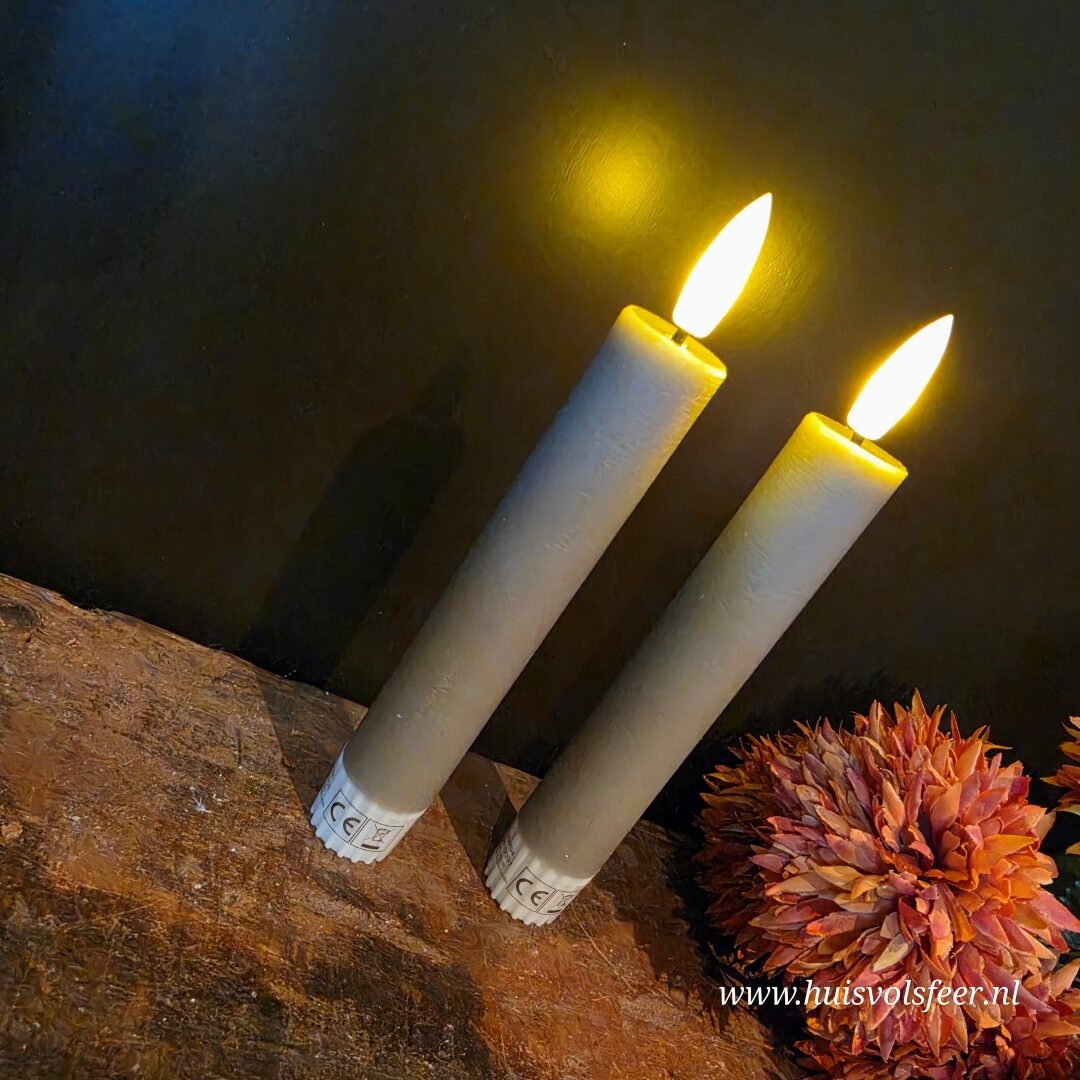 Set van 2 Dinerkaarsen Led Wax- Grijs/ Taupe || Elegance - Afbeelding 7