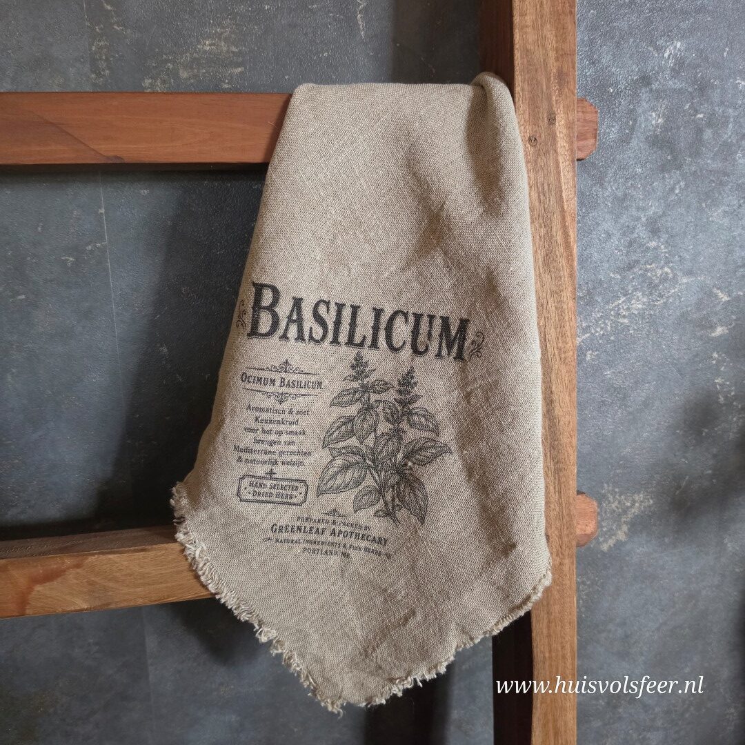 Shabby Doek met Zeiloog || Keukenkruiden Basilicum - Afbeelding 2