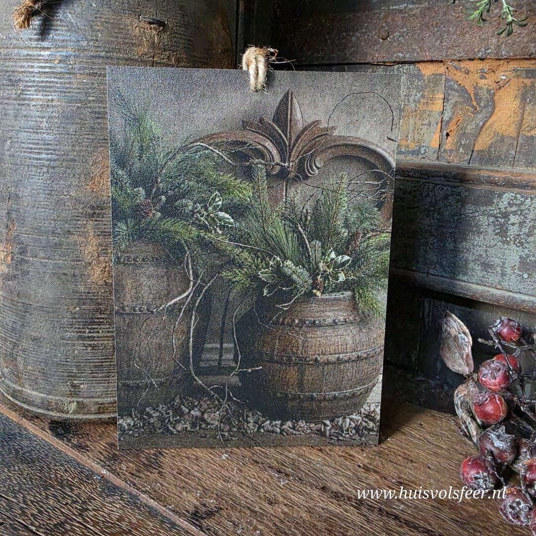 Houten bordje met touw || 2 Houten Potten