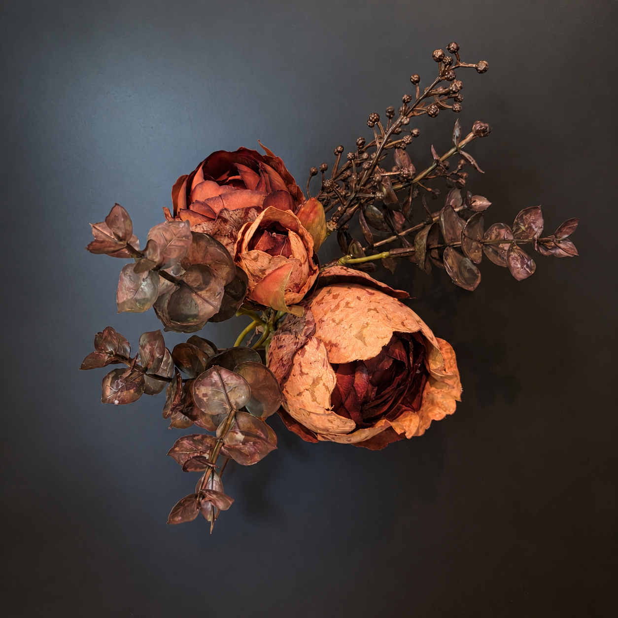 Zijdeboeketje Paeonia- Oranje/ Bruin || 24 cm - Afbeelding 3