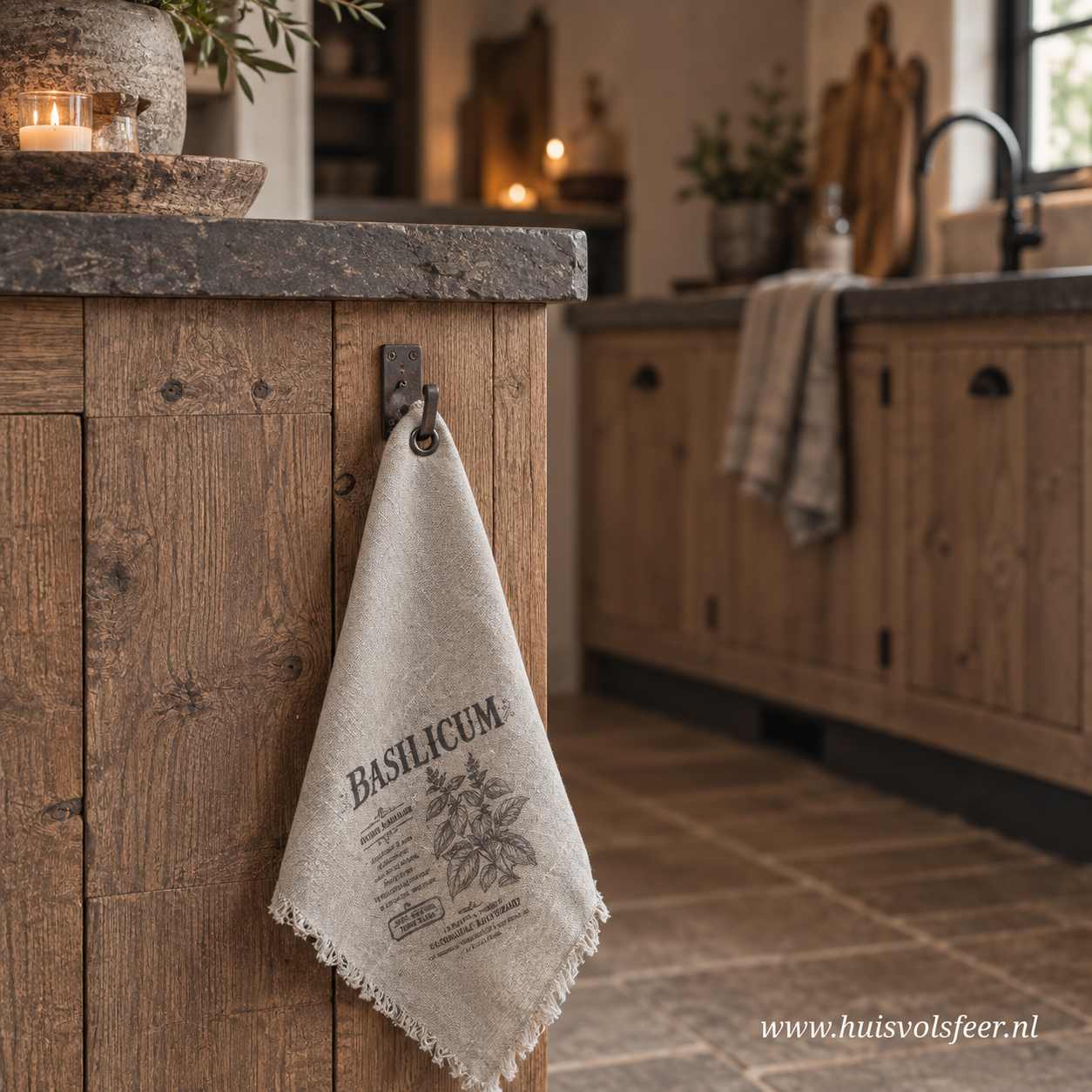 Shabby Doek met Zeiloog || Keukenkruiden Basilicum