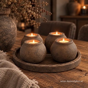 Set of 4 Tealightcups on Plate- Majestic Brown || Brynxz
