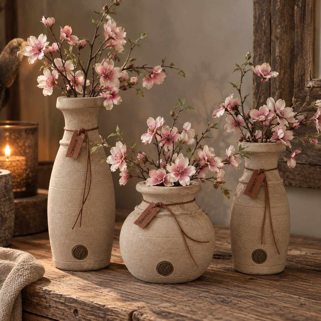Set of 3 Bottles with Lines and Rope- Majestic Taupe || Brynxz - Afbeelding 4
