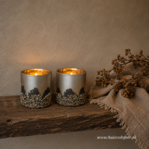 Waxinelichthouder Small- Crème met Gouden Details