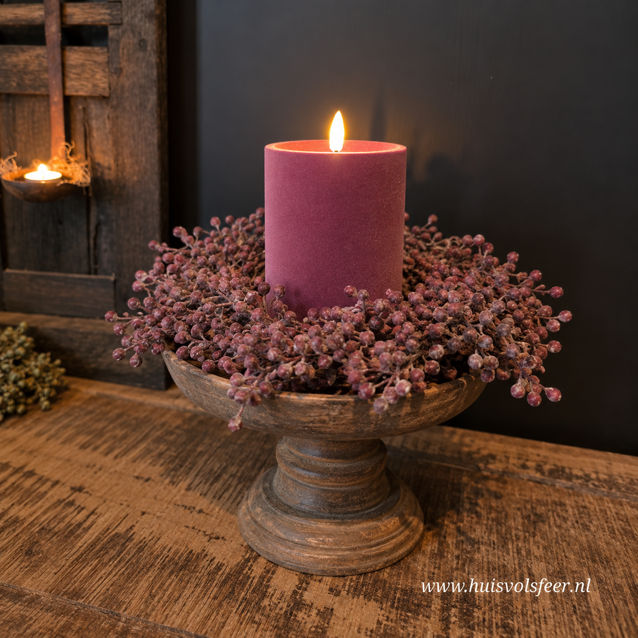 Stompkaars Led Velvet Ø10 x H15 cm- Fuchsia || Elegance