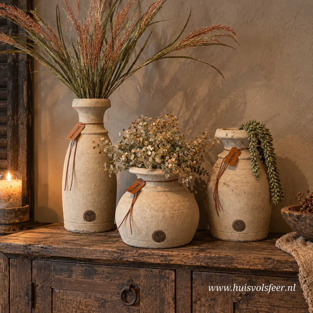 Set of 3 Bottles with Lines and Rope- Majestic Taupe || Brynxz - Afbeelding 2