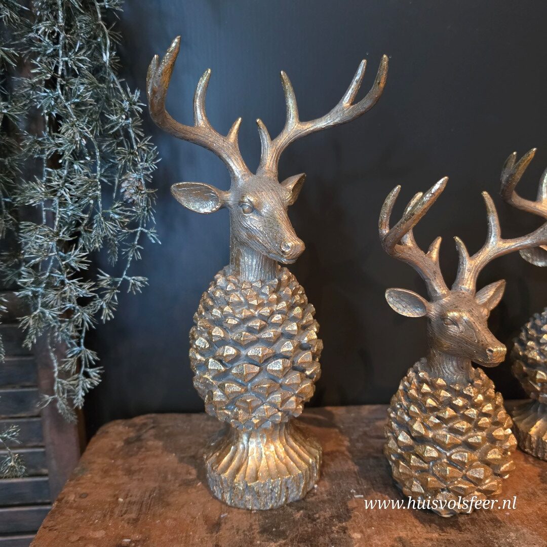 Dennenappel Hert op Voet Goud- XL || H29 cm - Afbeelding 2