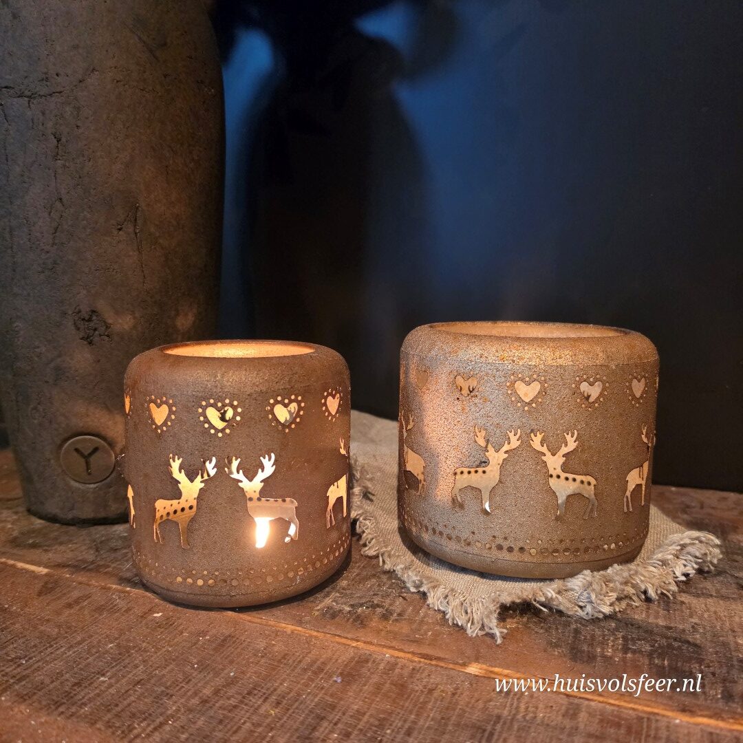 Windlicht Hertjes- Roest || 11x H11,5 cm - Afbeelding 3