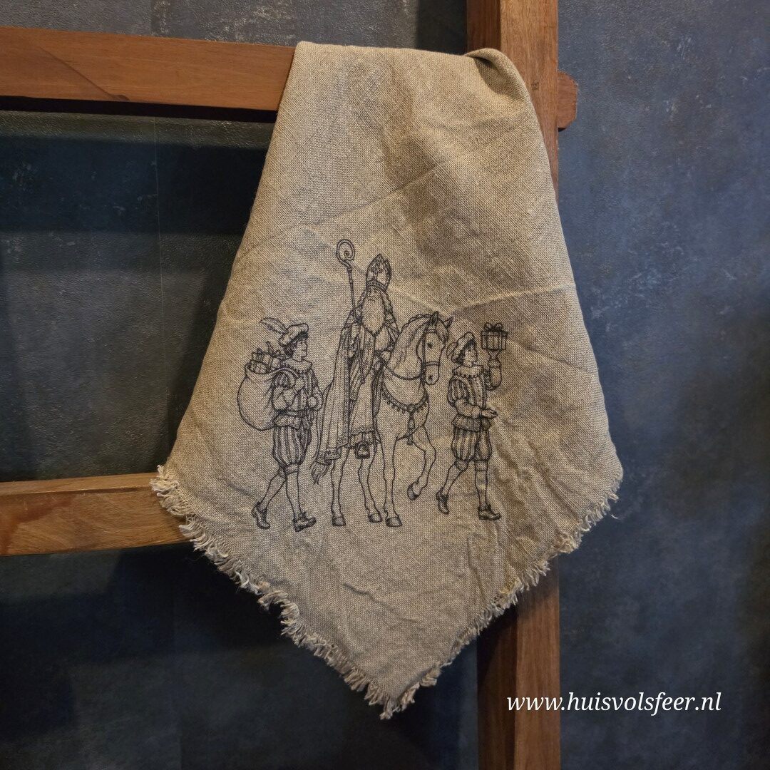 Linnen Shabby Doek- Sinterklaas te Paard || Eigen Label - Afbeelding 2