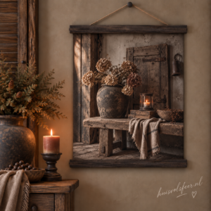 Wanddoek "Landelijk en sfeervol" || Luik met Hortensia's