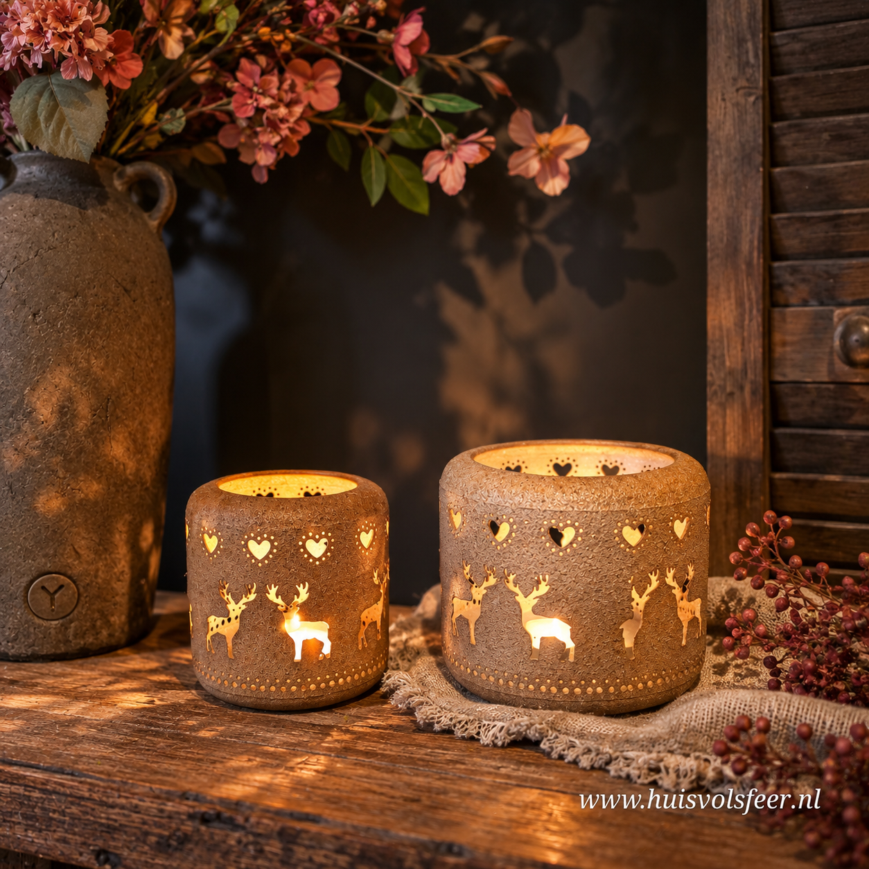 Windlicht Hertjes- Roest || 11x H11,5 cm