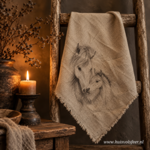 Linnen Shabby Doek- Paard met Veulen || Eigen Label