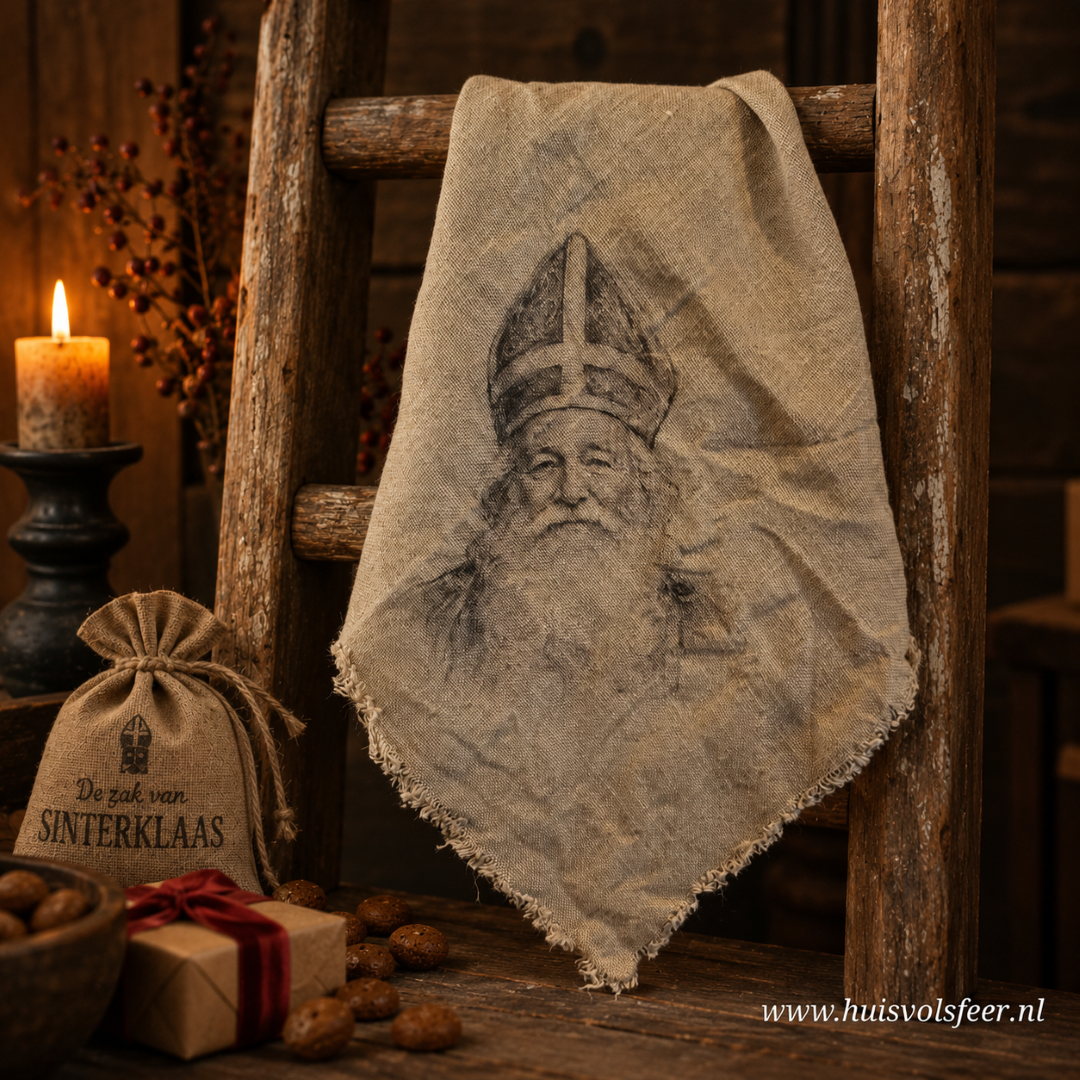 Linnen Shabby Doek- Hoofd Sinterklaas || Eigen Label