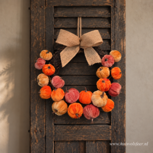 Herfst Krans met Velvet Pompoenen & Strik || 34 cm