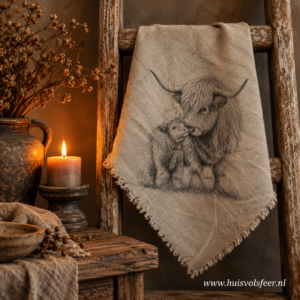 Linnen Shabby Doek- Hooglander met Kalf Knuffel || Eigen Label