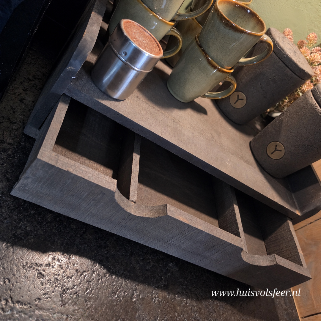 Koffie Plateau met 3 Vaks Lade || Old Grey - Afbeelding 7