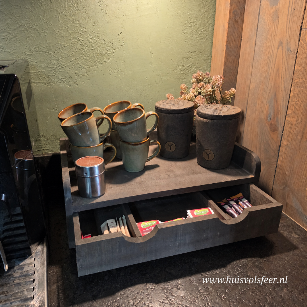 Koffie Plateau met 3 Vaks Lade || Old Grey - Afbeelding 3