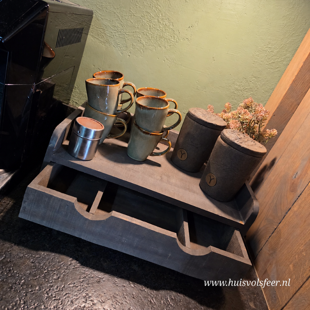 Koffie Plateau met 3 Vaks Lade || Old Grey - Afbeelding 4