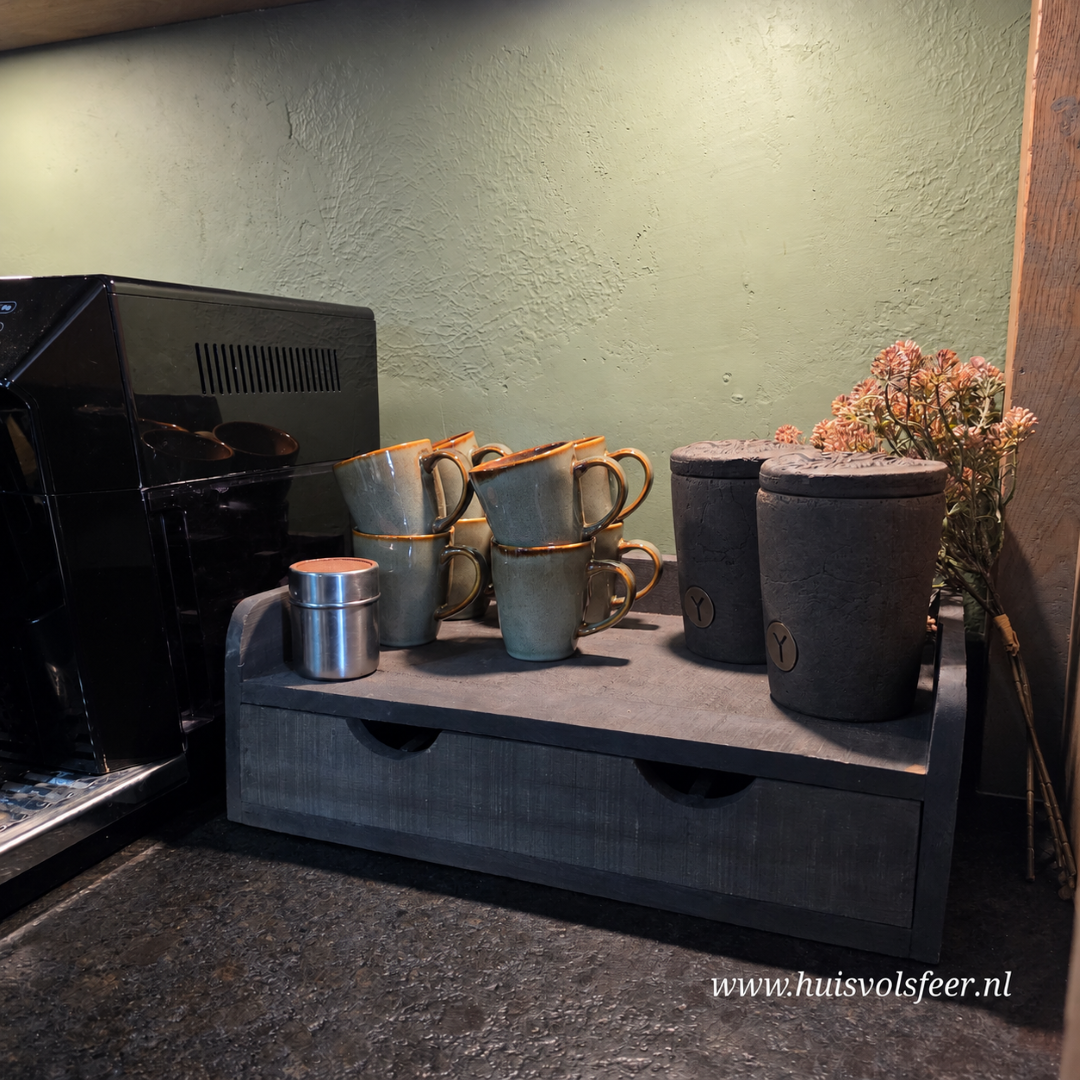Koffie Plateau met 3 Vaks Lade || Old Grey - Afbeelding 2