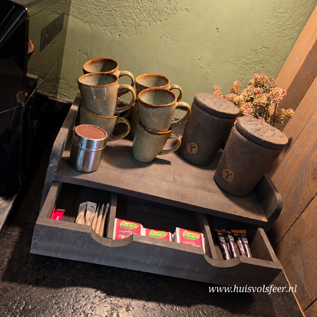 Koffie Plateau met 3 Vaks Lade || Old Grey - Afbeelding 5